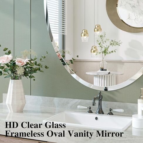 Frameless Oval Mirror, 22"x30" Bathroom Vanity Mirrors with Beveled Edge, Decorative Oval Wall Mirrors for Bedroom, Entryway, Living Room, Hangs Horizontally or Vertically in Saudi Arabia