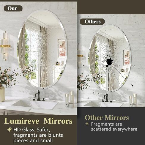 Frameless Oval Mirror, 22"x30" Bathroom Vanity Mirrors with Beveled Edge, Decorative Oval Wall Mirrors for Bedroom, Entryway, Living Room, Hangs Horizontally or Vertically in Saudi Arabia