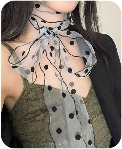 Bohemian Polka Dots Scarf for Women Delicate Lace Long Wrap Choker Necklace Graceful Ribbon Tie Neckerchief Layered Sweet Spicy Choker Fashion Soft Gauze Necklace Jewelry Gift in Saudi Arabia