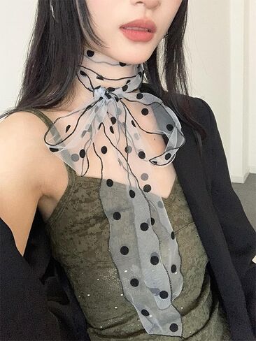 Bohemian Polka Dots Scarf for Women Delicate Lace Long Wrap Choker Necklace Graceful Ribbon Tie Neckerchief Layered Sweet Spicy Choker Fashion Soft Gauze Necklace Jewelry Gift in Saudi Arabia