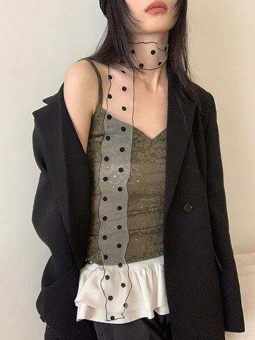Bohemian Polka Dots Scarf for Women Delicate Lace Long Wrap Choker Necklace Graceful Ribbon Tie Neckerchief Layered Sweet Spicy Choker Fashion Soft Gauze Necklace Jewelry Gift in Saudi Arabia