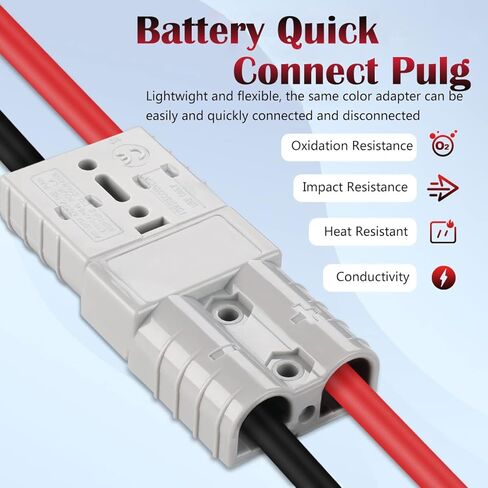 بطارية 50 أمبير توصيل سريع لفصل الموصل مع كابل موصل بطارية حلقة دائرية 10AWG، للرافعة الشوكية الكهربائية، والمنزل المتنقل، والجرارات (قطعتان) in Kuwait