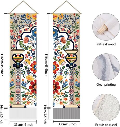 AHANDMAKER 2Pcs Boho Flower Mandala Indian Vertical Tapestry, Boho Floral Art Wall Hanging with Tassel for Living Room, Entry (45.7x13 Inch) in Saudi Arabia