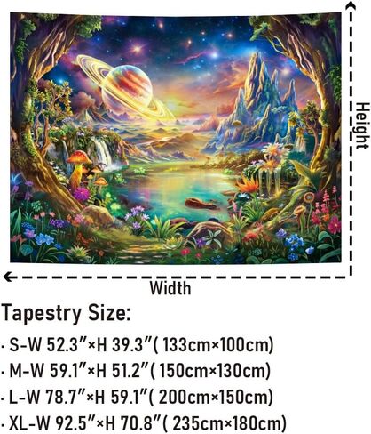 Galoker Blacklight Galaxy Space Tapestry Trippy Planet نسيج الأشعة فوق البنفسجية التفاعلية نبات النيون الأزهار الجدار المفروشات الخيال الغابات الجبلية المفروشات الجدار شنقا لديكور المنزل (51.2 "× 59.1") in Kuwait
