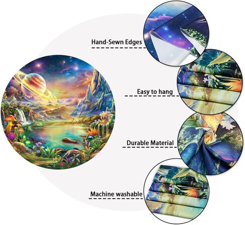 Galoker Blacklight Galaxy Space Tapestry Trippy Planet نسيج الأشعة فوق البنفسجية التفاعلية نبات النيون الأزهار الجدار المفروشات الخيال الغابات الجبلية المفروشات الجدار شنقا لديكور المنزل (51.2 "× 59.1") in Kuwait