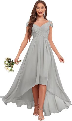 فساتين وصيفة العروس مكشوفة الكتف من PAVERJER للنساء من الشيفون ذو طيات عالية ومنخفضة in Kuwait