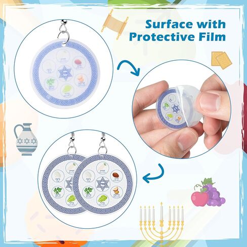 PANTIDE 8Pairs Passover Earrings for Women - Jewish Pesach Seder Food Matzo Haggadah Red Wine Earrings, Drop Dangle Acrylic Lightweight Cute Ear Decoration, Jewish Holiday Party Passover Jewelry Gift in Kuwait