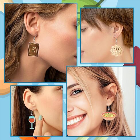 PANTIDE 8Pairs Passover Earrings for Women - Jewish Pesach Seder Food Matzo Haggadah Red Wine Earrings, Drop Dangle Acrylic Lightweight Cute Ear Decoration, Jewish Holiday Party Passover Jewelry Gift in Kuwait