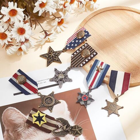 WEBEEDY 6 Pcs Unisex Vintage Military Hero Medals Badge Brooch Pins - Red, Brown, Gold, Silver - Pin Clasp - 6 Styles - Alloy Metal - 0.07kg - MINI-WE0003-95-US31 in Saudi Arabia
