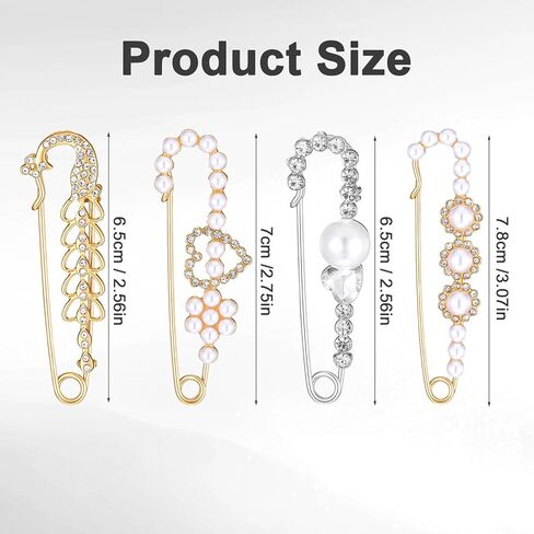 4 Pieces Pearl Brooch Pins, Faux Crystal Decorative Safety Pins for Clothing Sweater Shawl Pin and Brooches Pearl Safety Pin for Women Dress Pants Scarf Skirt Cardigan Collar in Saudi Arabia