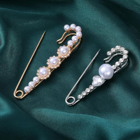 4 Pieces Pearl Brooch Pins, Faux Crystal Decorative Safety Pins for Clothing Sweater Shawl Pin and Brooches Pearl Safety Pin for Women Dress Pants Scarf Skirt Cardigan Collar in Saudi Arabia