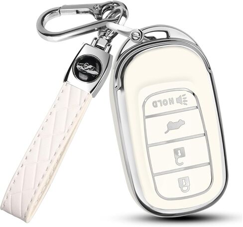 غطاء QBUC لمفتاح Honda Key Fob مع سلسلة مفاتيح، مناسب لسيارة Honda 2022 2023 2024 2025 2026 Civic CRV HRV Accord 4 أزرار مفتاح ذكي (وردي، حافة فضية) in Saudi Arabia