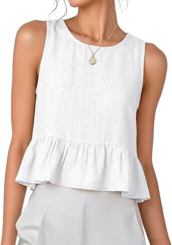 IDEALSANXUN Womens Ruffle Linen Tank Tops Spring Summer Beach Cute Sleeveless Shirts Vest Top in Saudi Arabia