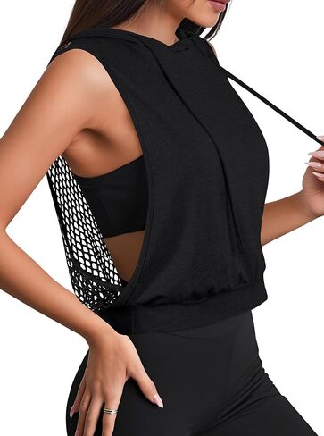 Hilinker Women's Workout Crop Tank Tops Mesh Back Sleeveless Hoodies Open Side Athletic Gym Shirts in Saudi Arabia