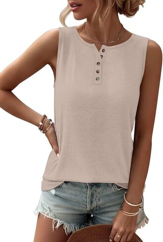 TICTICMIMI Womens Tank Tops 2026 Buttons Spring Summer Sleeveless Tee Henley Shirt Crew Neck Basic Outfits Clothes in Saudi Arabia