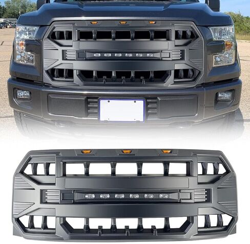 استبدال الشواية الأمامية لـ F150 2015 2016 2017، شبكة المصد الأمامي باللون الأسود غير اللامع مع أضواء الطرق الوعرة in Kuwait