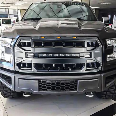 استبدال الشواية الأمامية لـ F150 2015 2016 2017، شبكة المصد الأمامي باللون الأسود غير اللامع مع أضواء الطرق الوعرة in Kuwait