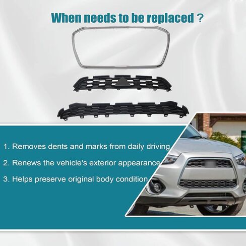 GXARTS Black Chrome Upper Front Bumper Grille 6402A276 Compatible with Mitsubishi Outlander Sport ASX RVR 2013 2014 2015 in Saudi Arabia