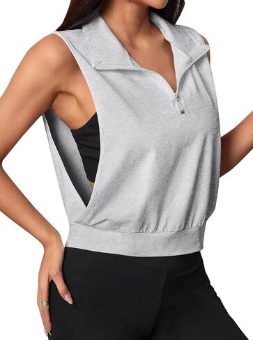 Avanova Running Shirts Women Sleeveless Zip Up V Neck Golf Workout Gym Athletic Crop Tank Tops in Kuwait