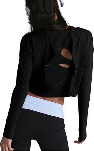 Lviefent Womens Open Back Workout Tops Long Sleeve Cropped Athletic Shirts Blouse Layer Gym Sportswear in Saudi Arabia