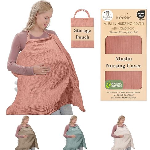 غطاء للرضاعة من القطن العضوي، غطاء للرضاعة الطبيعية من الموسلين مقاس 43 × 28 بوصة، غطاء للرضاعة يسمح بالتهوية للرضاعة الطبيعية، أغطية للرضاعة الطبيعية متعددة الأغراض للنساء in Kuwait