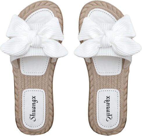 SHENHE Women's Open Toe Bow Flat Sandals Textured Slip on Beach Sandals Summer Slides in Saudi Arabia