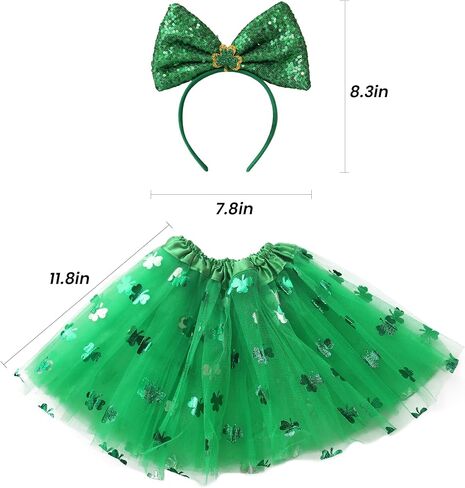 Wildarms Shamrock Green Tutu & Glitter Bow Headband Set - Party Costume, Dance Performance Cosplay Outfit in Kuwait