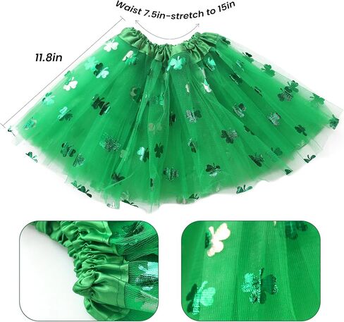 Wildarms Shamrock Green Tutu & Glitter Bow Headband Set - Party Costume, Dance Performance Cosplay Outfit in Kuwait