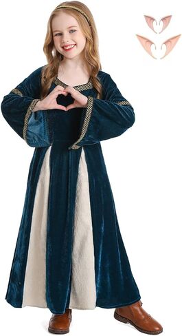 فستان للفتيات من Ren Faire بتصميم آذان قزم للأطفال من العصور الوسطى وعصر النهضة أزياء الهالوين الفيكتورية لأكثر من 3 سنوات in Kuwait
