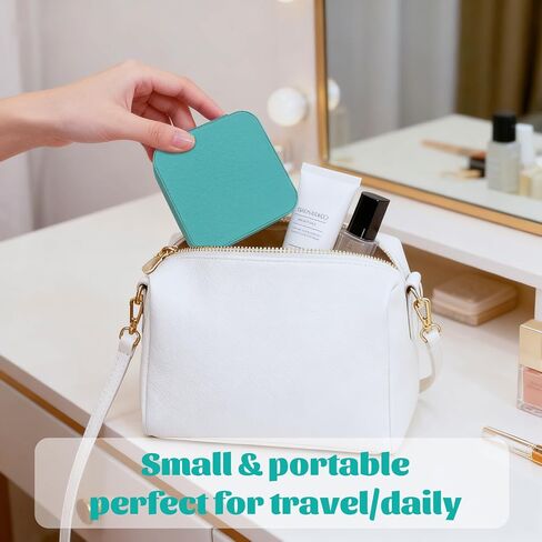 علبة مجوهرات سفر صغيرة باللون الأخضر المريمية مكونة من 24 قطعة - حافظة من جلد البولي يوريثان مقاس 3.9 بوصة مع مرآة، ومنظم حلق حلقي صغير، وهدية لوصيفة العروس ومجموعة كبيرة من هدايا الزفاف in Kuwait