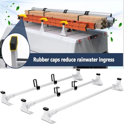 حامل سلم سقف لشاحنة البضائع لـ Ram ProMaster - هيكل فولاذي شديد التحمل مع 3 أشرطة متقاطعة - لمسة نهائية بيضاء متينة لتعزيز الاستقرار وقدرة التحميل in Kuwait