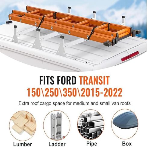 حامل سلم سقف لشاحنة البضائع لـ Ram ProMaster - هيكل فولاذي شديد التحمل مع 3 أشرطة متقاطعة - لمسة نهائية بيضاء متينة لتعزيز الاستقرار وقدرة التحميل in Kuwait