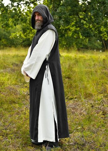 Battle-Merchant Medieval Monk Robe “Anselm" – 2-in-1 Habit with Hood & Scapular, Natural/Black, 100% Cotton in Kuwait