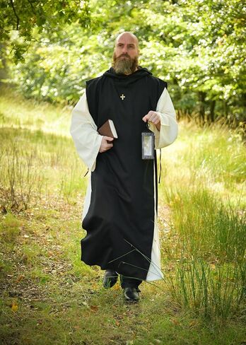Battle-Merchant Medieval Monk Robe “Anselm" – 2-in-1 Habit with Hood & Scapular, Natural/Black, 100% Cotton in Kuwait