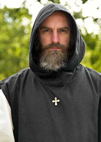 Battle-Merchant Medieval Monk Robe “Anselm" – 2-in-1 Habit with Hood & Scapular, Natural/Black, 100% Cotton in Kuwait