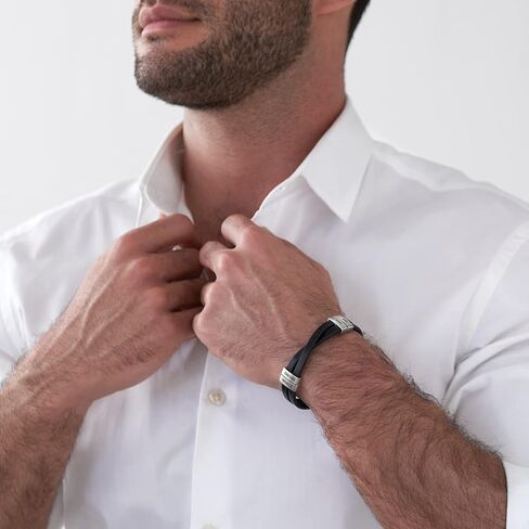 MYKA - Personalized Criss-Cross Men Leather Bracelet with Up to 4 Inscriptions - Stainless Steel - Dainty Gift for Him, Father, Boyfriend for Father's Day, Birthday in Kuwait