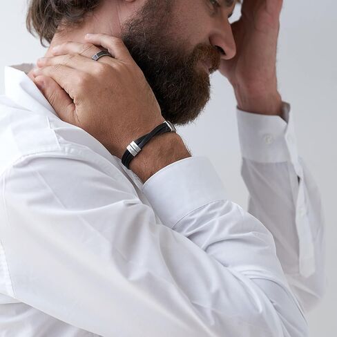 MYKA - Personalized Criss-Cross Men Leather Bracelet with Up to 4 Inscriptions - Stainless Steel - Dainty Gift for Him, Father, Boyfriend for Father's Day, Birthday in Kuwait