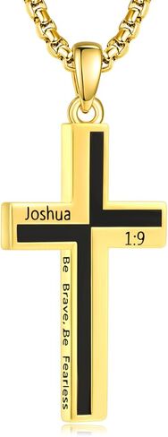 Cross Necklace for Men, 14K Gold Cross Pendant with Bible Verse, Mens Jewelry with Rolo Chain in Saudi Arabia