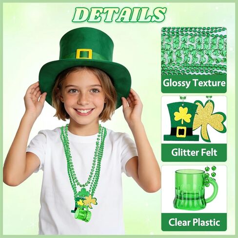 18 Pcs St. Patrick's Day Necklaces Shamrock Green Clover Beaded Pendant Bulk Saint Pattys Party Accessories Mardi Gras Decor Irish Costume Decorations(6 Style) in Kuwait