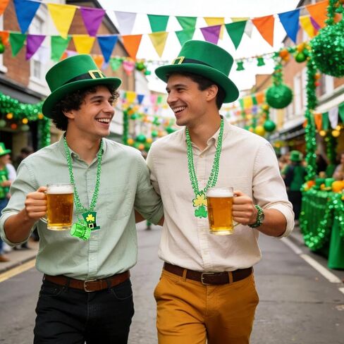 18 Pcs St. Patrick's Day Necklaces Shamrock Green Clover Beaded Pendant Bulk Saint Pattys Party Accessories Mardi Gras Decor Irish Costume Decorations(6 Style) in Kuwait