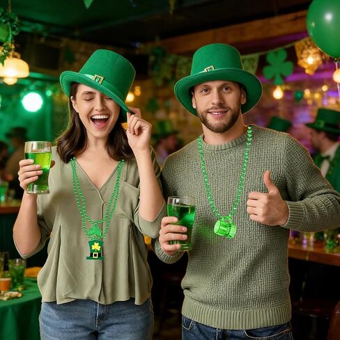 18 Pcs St. Patrick's Day Necklaces Shamrock Green Clover Beaded Pendant Bulk Saint Pattys Party Accessories Mardi Gras Decor Irish Costume Decorations(6 Style) in Kuwait