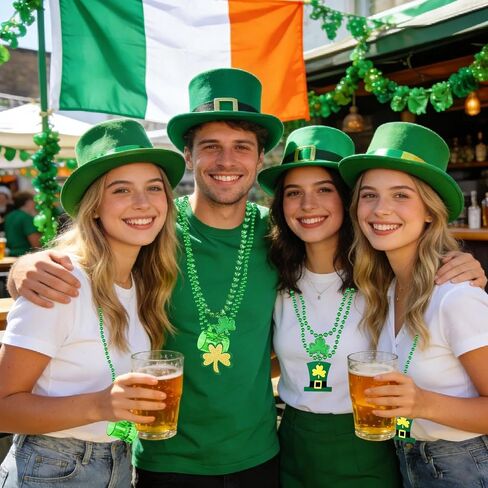 18 Pcs St. Patrick's Day Necklaces Shamrock Green Clover Beaded Pendant Bulk Saint Pattys Party Accessories Mardi Gras Decor Irish Costume Decorations(6 Style) in Kuwait