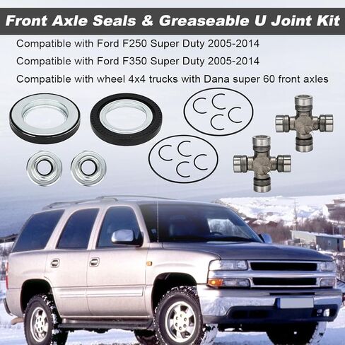 أختام المحور الأمامي ومجموعة وصلات U القابلة للدهون متوافقة مع 2005-2014 Ford F250 F3500 Super Duty، شاحنات ذات عجلات 4x4 مع استبدال Dana Super 60 لـ 2014835 2017426 54983 25-332X SPL55-3X in Kuwait