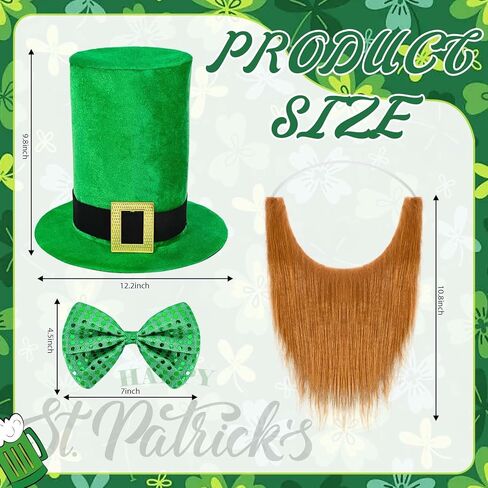 4 Pcs St. Patrick's Day Costume Irish Printed Button Down Shirts, Velvet Green Shamrock Hat and Bow Tie for Men in Saudi Arabia