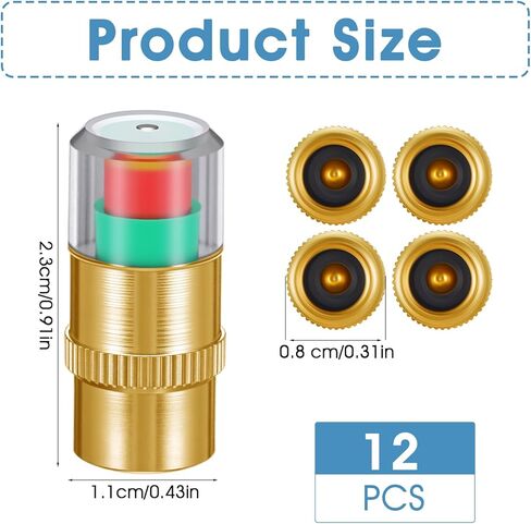 12Pcs Car Tire Pressure Monitor Valve Stem Caps, 2.4Bar 36PSI Tire Pressure Monitor Sensor Indicator Tire Pressure Monitoring Caps Universal with 3-Color Eye Alert for Cars Motorcycles Bicycles in Saudi Arabia
