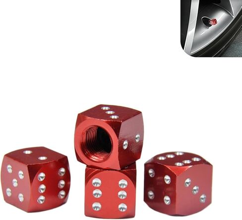 WZP 4PCS Dice Valve Stem Caps, Aluminium Alloy Tire Stem Valve Caps with O Rubber Ring Liner, Leak-Proof Air Cap for Tires, Universal Car Accessories for Most Vehicle Dirt Bike (Red) in Saudi Arabia
