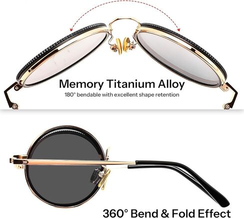 FEISEDY نظارات شمسية مستقطبة قابلة للتعديل، إطار من التيتانيوم خفيف الوزن قابل للطي، عدسة Steampunk مستديرة ND TAC UV400 B0379 in Saudi Arabia