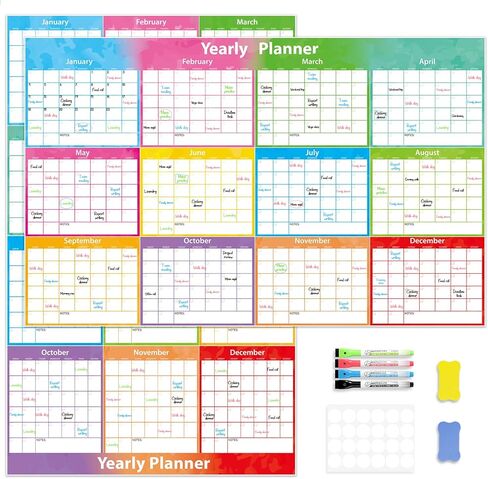 Large Wall Calendar Dry Erase 59x37 Inch,MoShining, 2026 Calendar,Yearly Planner 2026-2027 For Office Home Watercolor Wall Planner With Pen and Eraser Fold in Kuwait