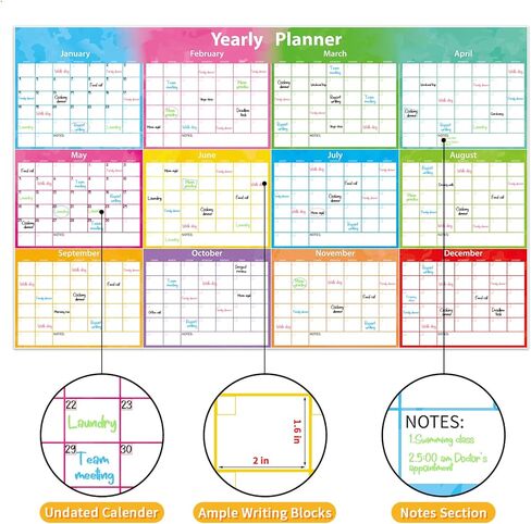 Large Wall Calendar Dry Erase 59x37 Inch,MoShining, 2026 Calendar,Yearly Planner 2026-2027 For Office Home Watercolor Wall Planner With Pen and Eraser Fold in Kuwait