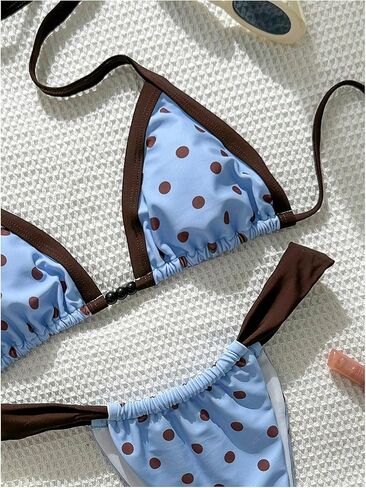 GORGLITTER Women's Polka Dots Bikini Set Cute Halter Triangle High Cut Thong Swimsuit Cheeky 2 Piece Bathing Suit in Saudi Arabia